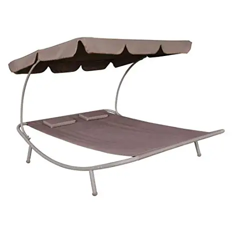 Giardino esterno amaca doppio portatile in acciaio durevole Stand Chaise Lounge amaca lettino con parasole e ruote