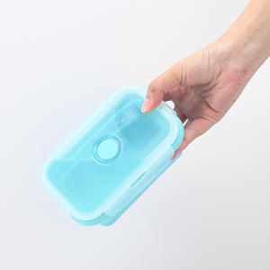Boîte à lunch en silicone rectangulaire bleu ciel avec couvercle en plastique, bol de compression portable pour le rangement des aliments en extérieur, vaisselle de voyage - Product Image 1