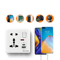 Prise murale 13A + USB universelle, prise universelle à 3 trous de type britannique, prise avec interrupteur, port de charge USB double 2,1A, commande marche/arrêt