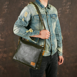 Men's Dark Green Genuine Leather Shoulder <b>Bag</b> Large Capacity Crossbody Casual Laptop Business <b>Bag</b> - Product Image 1