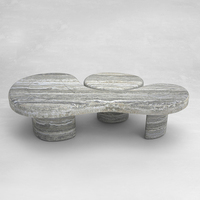 Table basse en travertin gris naturel à bandes, plateau irrégulier à trois lobes, style Wabi Sabi, pour salon, maison de rêve