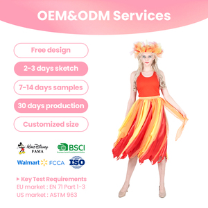 Abito da <span class=keywords><strong>donna</strong></span> a tema fuoco, costume sfumato rosso e arancione con copricapo floreale - Product Image 1