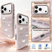 Casing HP PU Leather Motif Kucing Lucu, Model Puffy untuk iPhone 18 Pro Max, Anti Benturan Airbag, Bezel Terangkat, Potongan Presisi, Tombol Logam