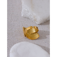 JINYOU 2670 Neuer Edelstahl Metall Geometrischer Goldener Breiter Ring Statement-Textur 18K PVD-Beschichtet Attraktiver Schmuck Bijoux 2025