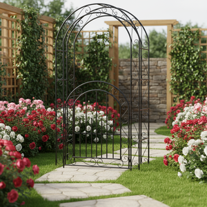 Arche de jardin en métal robuste pour clématites et jasmin parfumé, style Art déco anglais traditionnel, géométrique, avec porte - Product Image 4