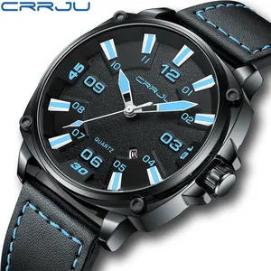 CRRJU 5002 NEU Herren uhren mit Auto Date Casual Business Quarz Lederband Armbanduhren Uhr Männlich Schwarz Relogio Masculino