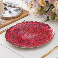 Assiette de présentation décorative en verre pour mariage, créative, de luxe, rouge, 13 pouces, en forme de fleur, pour événements de mariage et hôtels