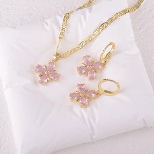 Nuova Collana con Ciondolo a Quadrifoglio Portafortuna alla Moda, Orecchini con Zirconia, Set in Oro 14K, Gioielli Floreali per Donne, Oro Laminato Joyeria - Product Image 3