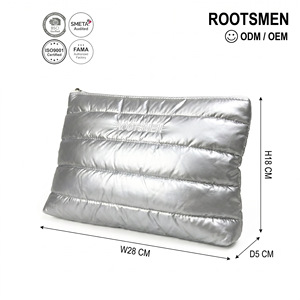 Rootsmen Custom Silver Puffy Quilted Nylon Waterproof Soft Lightweight Travel <b>Makeup</b> Bag Cosmetic Pouch Hanging Large Capacity - Product Image 1