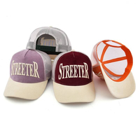 Gorra de béisbol de malla personalizada de calidad premium, de 5 paneles, bicolor, con logo bordado, gorra trucker de pana premium