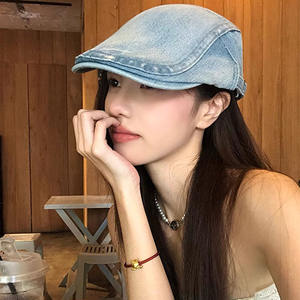 Vintage Denim Forward Hat Unisex Otoño 2024 Nuevo personaje de moda Casual Plain-made Big Head Showy Small Bailey Hat - Product Image 1