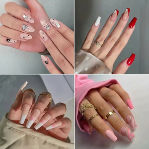 Vente en gros à prix abordable : <span class=keywords><strong>Faux</strong></span> ongles à <span class=keywords><strong>coller</strong></span> de haute qualité 3D, forme cercueil moyenne, avec perles et French manucure, pour femmes - Product Image 3