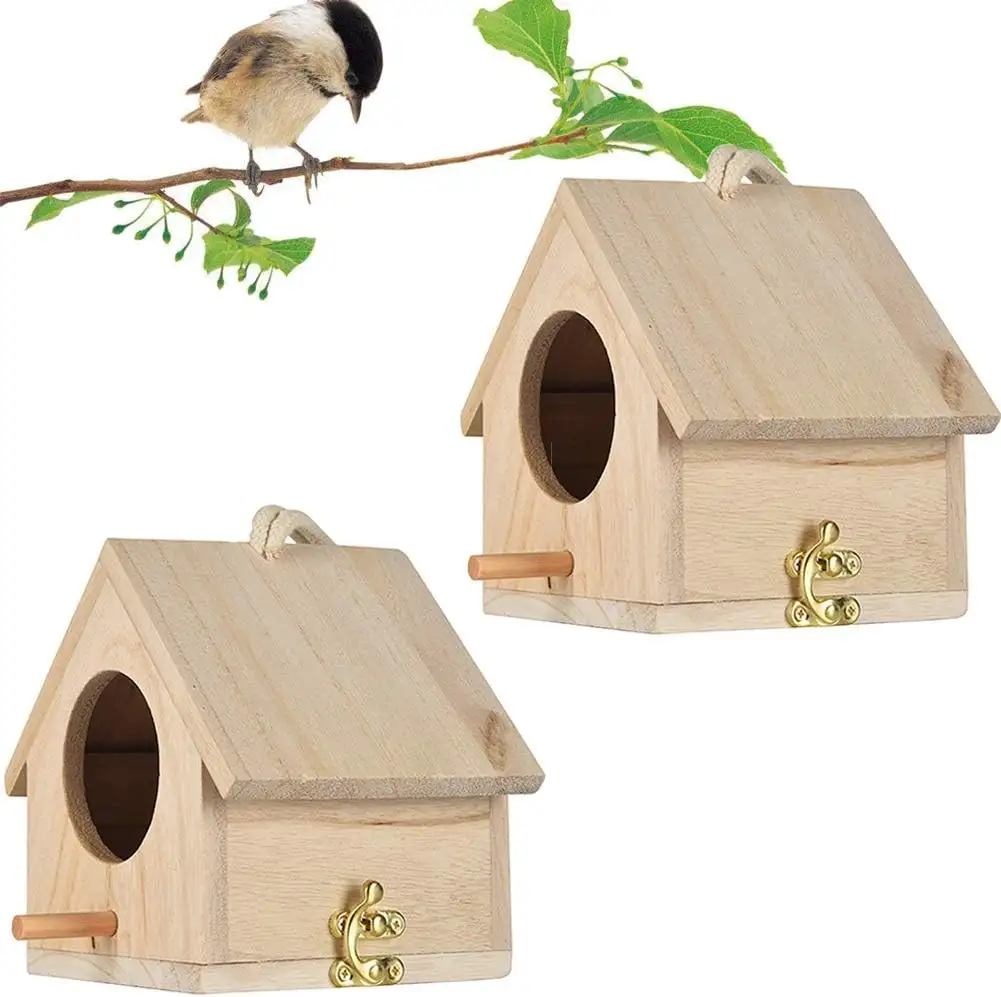 Rumah burung Wren, rumah burung gantung untuk luar, kotak sarang kayu dekorasi taman teras DIY
