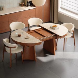 Vintage Style Oval <b>Extendable</b> <b>Dining</b> <b>Table</b> With Stone Slab Top For Small Apartment Modern <b>Dining</b> Space - Product Image 2