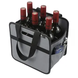 Bolsa para carregar bebidas e vinho, bolsa dobrável para carregador de compras, multiuso, resistente, para 6 garrafas de vinho