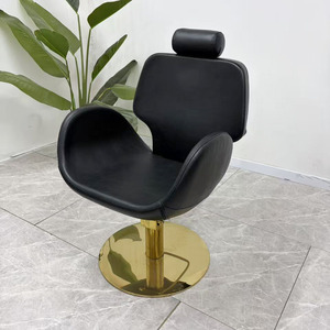 Fauteuil de Barbier en Cuir Noir Pivotant et Inclinable, Chaise de Coiffure avec Base Ronde Dorée - Product Image 1