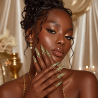 Faux ongles à presser personnalisés en gros, forme amande, thème sirène, coquillage, océan, perle, étoile de mer, paillettes bleues, luxe