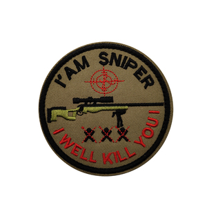Patch de broderie de <span class=keywords><strong>motif</strong></span> de pistolet tactique rond lettre je suis SNIPER uniforme tactique étiquette de parole Applique costumes à coudre sacs - Product Image 5