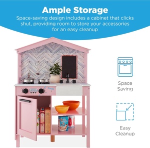 Farmhouse Play Kitchen Toy Pink Wooden Pretend Kitchen play Set para niños y niñas - Product Image 2