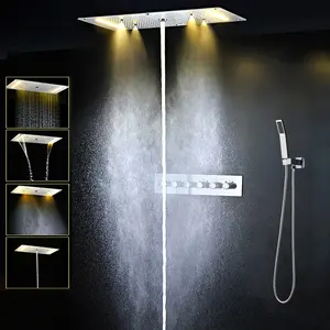 Hot and cold LED shower 304 SUS ceiling large shower set rainfall, waterfall, column , mist