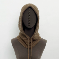Cagoule tricotée personnalisée unisexe en cachemire et laine mérinos, chaude et moelleuse, à col roulé, couleur marron, avec motif torsadé