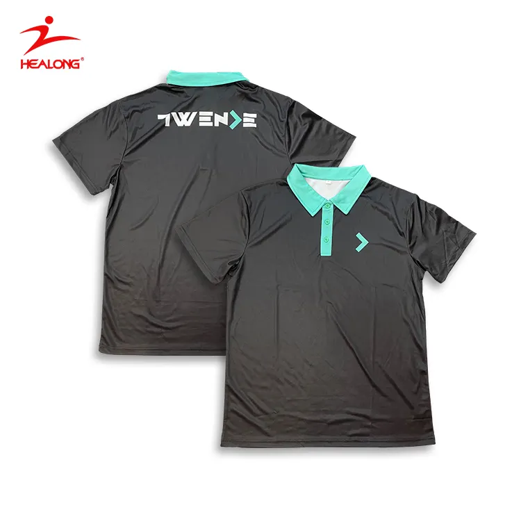 Individuelle Mannschaftsreihe Sportbekleidung Vollsublimations-Seidenbildschirm-Design schwarze Shorts Ärmel Shooting-Shirts und Polo