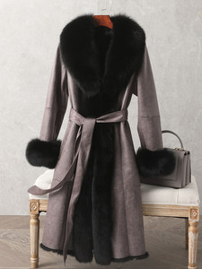 <span class=keywords><strong>Manteau</strong></span> d'hiver vintage slim avec col et manches en fourrure de renard, <span class=keywords><strong>manteau</strong></span> <span class=keywords><strong>long</strong></span> en fourrure véritable pour femme avec <span class=keywords><strong>ceinture</strong></span> - Product Image 4