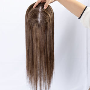 Topper de <span class=keywords><strong>cheveux</strong></span> humains Remy pour femmes, base en soie, à clipser, postiche supérieur, <span class=keywords><strong>cheveux</strong></span> raides bruns - Product Image 4