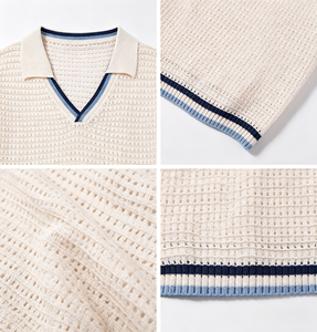 <span class=keywords><strong>Pull</strong></span> en tricot à col en V personnalisé, décontracté, avec logo, 100% coton, couleur unie, design estival, manches courtes, pour hommes, EDM/ODM - Product Image 3