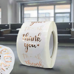 สติกเกอร์กันน้ำพิมพ์ลายตามสั่ง 500 ชิ้นต่อม้วน ฟอยล์สีโรสโกลด์ ขนาดเส้นผ่านศูนย์กลาง 25 มม. ฉลาก 'ขอบคุณ' สำหรับโปรโมชั่น วัสดุ PP - Product Image 3