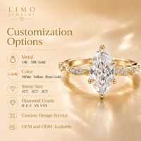 Bague de fiançailles en diamant de laboratoire taille marquise 2 carats E VVS, or jaune 14K, motif vigne torsadée, IGI, personnalisable OEM ODM, vente en gros