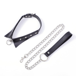 Collier en cuir noir avec chaîne et laisse pour jeu de rôle adulte, jouet érotique unisexe - Product Image 1