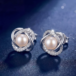 Boucles d'oreilles pendantes en cuivre avec nœud en forme de cœur et perles d'eau douce, ornées de zircons étincelants, bijoux pour femmes, cadeau idéal pour les rendez-vous - Product Image 5