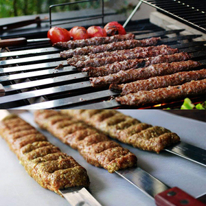 Xiên Nướng BBQ Bằng Thép Không Gỉ 23 Inch Tùy Chỉnh Có Tay Cầm Bằng Gỗ Xiên Kabot Shish Brazil Xiên Nướng Phẳng Bộ 7 Que Có Túi - Product Image 6