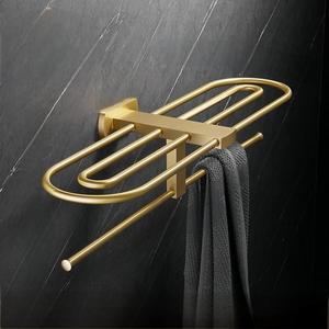 Porte-serviettes en cuivre plaqué or, support de rangement à 2 niveaux pour serviettes et accessoires de bain - Product Image 1