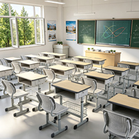 Meubles scolaires en gros, ensemble bureau et chaise pour étudiants, réglable en hauteur avec panier de rangement, structure métallique pour salle de classe