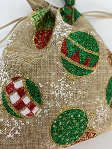 Sac cadeau de Noël Sanas avec cordon de serrage, sac en lin professionnel de designer en gros, impression colorée - Product Image 5