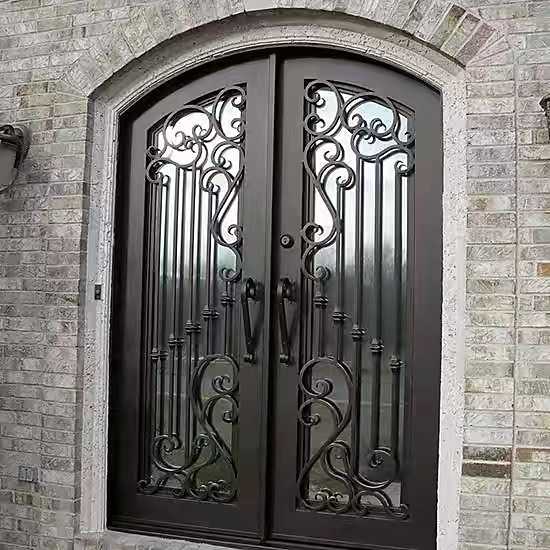 Main Front Double Entry Exterior Metal Doors for House Wrought Iron ...