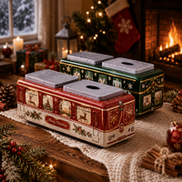 Boîte de rangement en métal imprimée pour cadeaux de Noël avec motif ferroviaire, boîte en étain multi-usages pour la décoration de Noël à la maison