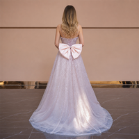 Robe de soirée rose poudré à sequins, style robe de bal, bretelles spaghetti, corset, nœud en satin surdimensionné, tulle, pour soirée, fournisseur personnalisé, vente en gros
