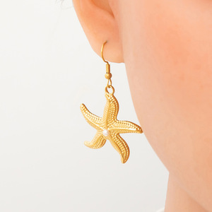 Starfish Pendant <b>Earrings</b> 18K Gold Plated <b>Blue</b> Zircon <b>Studs</b> For Women Everyday Wear - Product Image 2