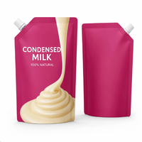 Pochette à bec verseur mate imprimée sur mesure pour l'emballage de lait concentré, crème et aliments liquides, sachet Doypack refermable à fond plat