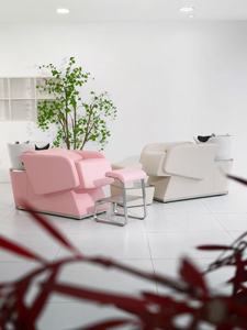 High-end Barber Shop Semi-<b>reclining</b> Modern Stainless Steel Massage Hair Washing Bed Flushable Basin Salon Use - Product Image 4