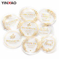 Stiker Vinyl Custom Die Cut PVC/PET/PP Transparan dengan Foil Emas Tahan Air untuk Pembungkus Kado Dekorasi Buket Bunga