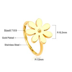 Bague Fleur Marguerite Minimaliste en Acier Inoxydable Plaqué Or 18K, Bague Pétale Minimaliste, Bagues Florales Étanche pour Femme - Product Image 2