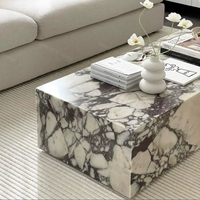 Table basse carrée moderne en marbre Calacatta Viola massif, style français, pour salon de villa, ameublement intérieur complet.