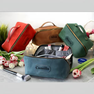 Nouveau design étui à cosmétiques de voyage en cuir suédé trousse de toilette organisateur de pochette de maquillage beauté personnalisé pour femmes - Product Image 4