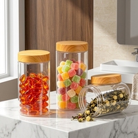 Pot en plastique transparent de 50 ml à 500 ml, bouteille à large ouverture de qualité alimentaire pour collations, capsules d'huile de poisson, couvercle en grain de bois, emballage cosmétique