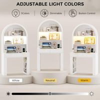 Bureau d'ordinateur moderne et durable en chêne blanc avec éclairage LED, tiroirs cannelés, idéal pour le bureau à domicile, le salon, l'appartement et les petits espaces