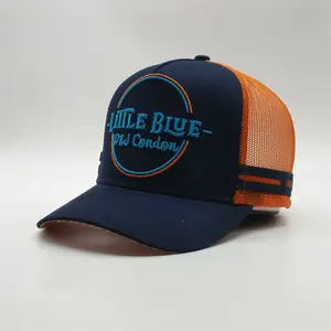 Sombreros de camionero con bordado 3D, visera curvada de alta calidad, color naranja marino, 5 paneles, con raya lateral